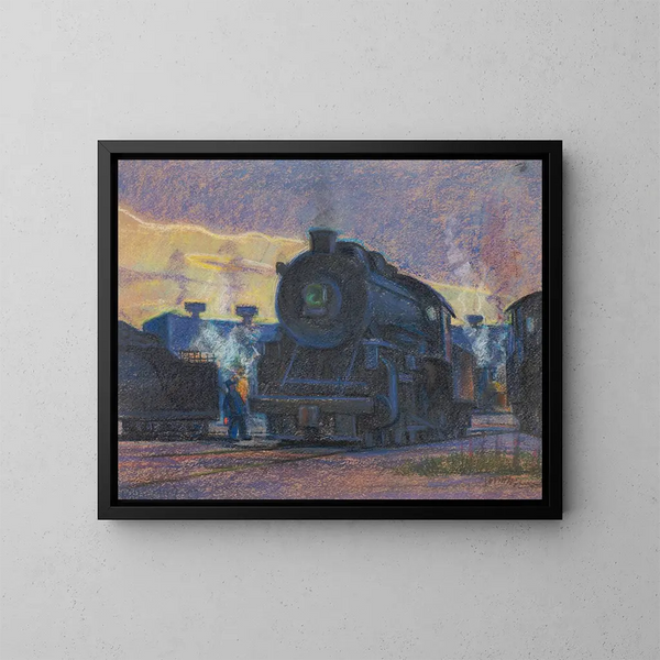 Crepuscolo di vapore al deposito di Lindale - James C. Kulhanek | Reproduction — quadro incorniciato alla parete