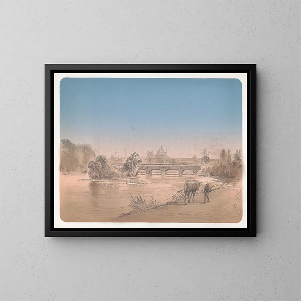 Uomo che cammina con un mulo su un sentiero lungo il fiume Schuylkill - James Fuller Queen — quadro incorniciato alla parete