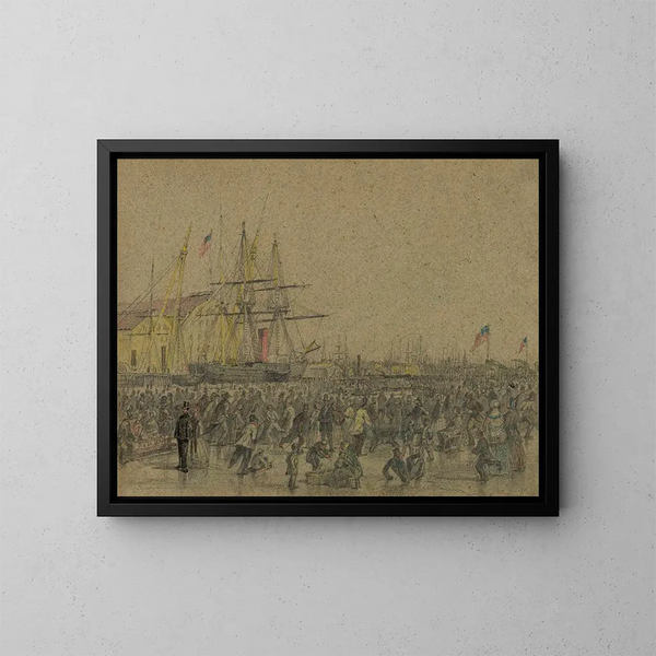 Scène sul fiume Delaware a Filadelfia durante il rigido inverno del 1856 - James Fuller Queen — quadro incorniciato alla parete