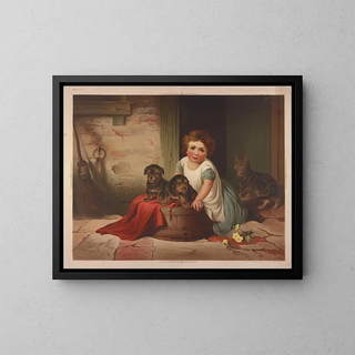 Piccola ragazza appoggiata contro una vasca rovesciata - James Fuller Queen — quadro incorniciato alla parete