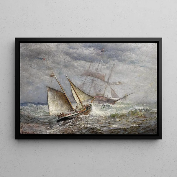 Navi americani che si incontrano in mare - James Gale Tyler — quadro incorniciato alla parete