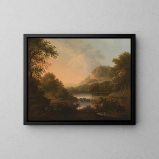 James Lambert of Lewes - Figures with a Donkey and Dog Crossing a Weir.webp