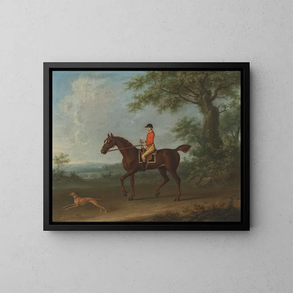 Sedbury con un fantino e un levriero in un ampio paesaggio boscoso con due case di campagna in lontananza - James Seymour — quadro incorniciato alla parete