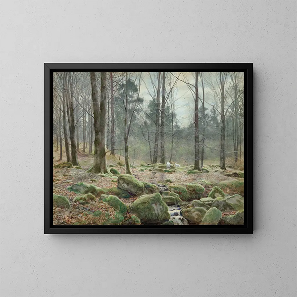 Mattino soleggiato di aprile a Betws-y-Coed, Galles del Nord - James Thomas Watts — quadro incorniciato alla parete