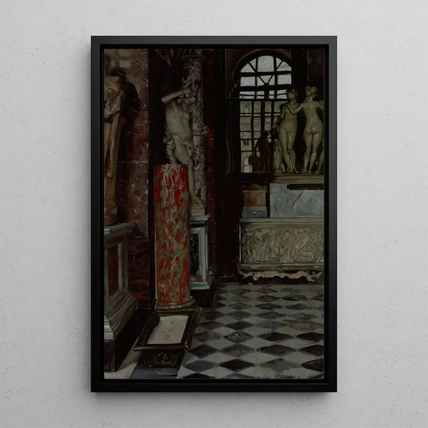 James Tissot - A View of a Room of Greek Roman and Etruscan Antiquities Salle no 9 in the Louvre.webp