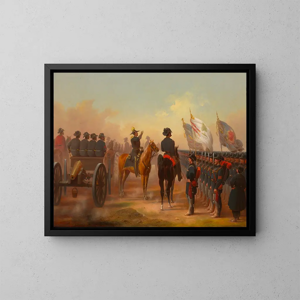 Esame delle truppe del Rhode Island e del Maine - James Walker — quadro incorniciato alla parete