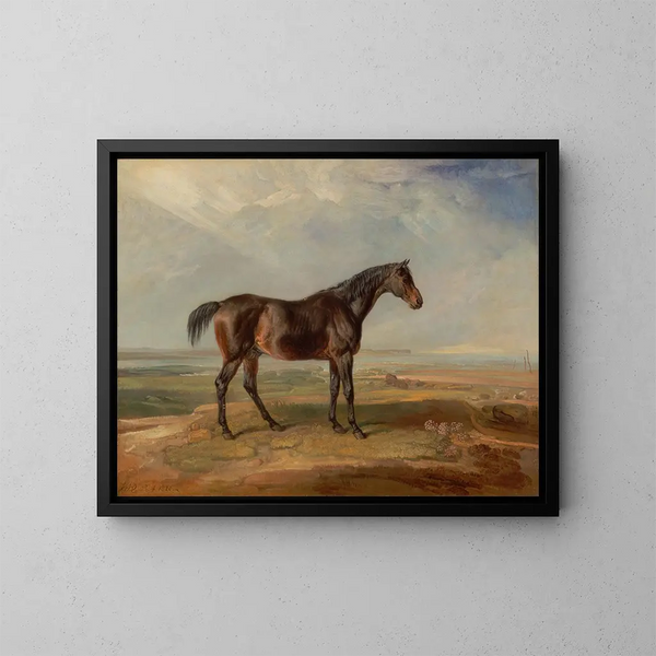 Un cavallo da corsa baio al mare con un estuario sullo sfondo - James Ward — quadro incorniciato alla parete