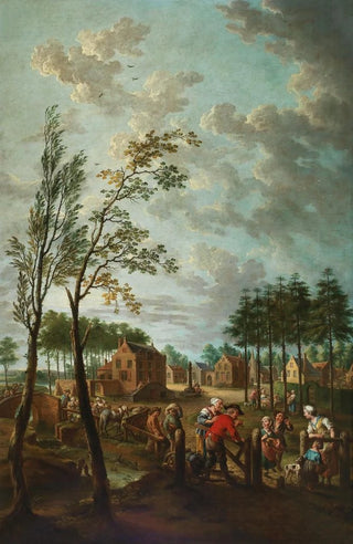 Jan Anton Garemijn - A village scene with peasants in the foreground.webp
