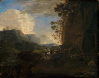Jan Asselijn - Felsiges Gebirgstal mit Bach und Hirtengruppe.webp