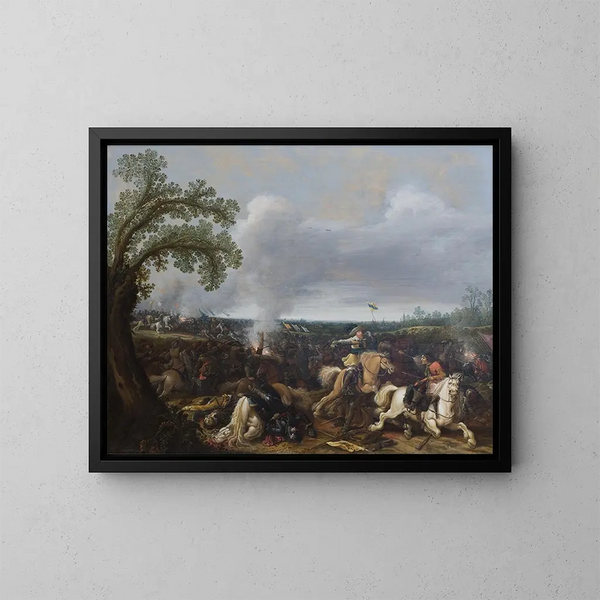Il re Gustavo II Adolfo di Svezia alla battaglia di Lützen, 16 novembre 1632 - Jan Asselijn — quadro incorniciato alla parete