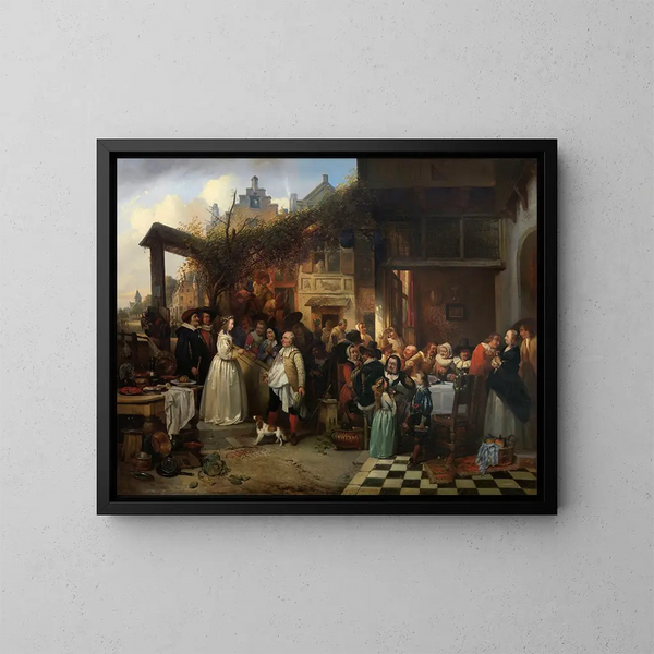 Matrimonio in Fiandra nel XVII secolo - Jan August Hendrik Leys — quadro incorniciato alla parete