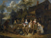 Una compagnia elegante in un paesaggio tra diversi frutti e verdure, un uomo con una carriola che entra da sinistra - Jan Baptist Lambrechts — vista dell’opera