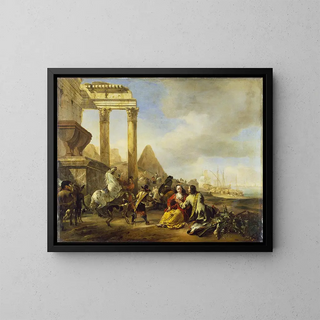Una scena costiera con rovine classiche - Jan Baptist Weenix — quadro incorniciato alla parete