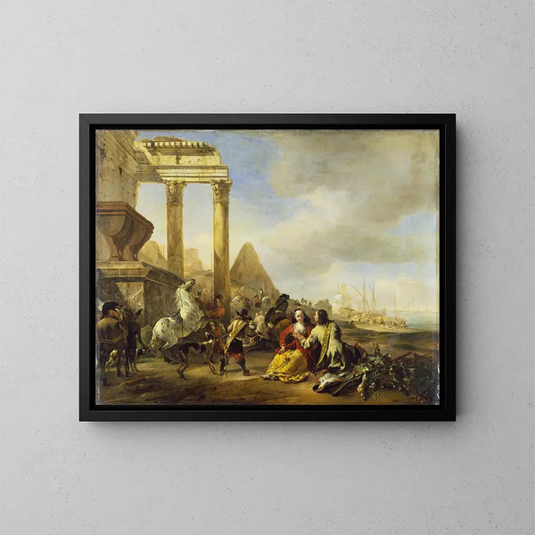 Una scena costiera con rovine classiche - Jan Baptist Weenix — quadro incorniciato alla parete