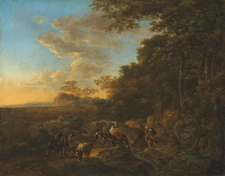 Jan Both - A wooded landscape with travellers crossing a ford.webp