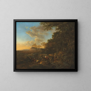 Jan Both - A wooded landscape with travellers crossing a ford.webp