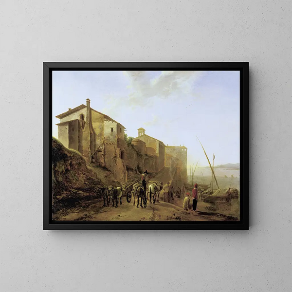 Vista della Ripa Grande a Roma - Jan Both — quadro incorniciato alla parete