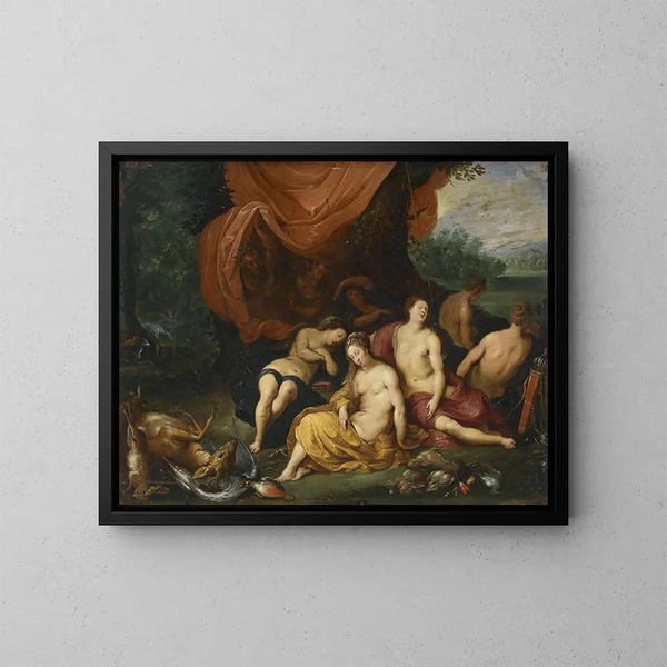 Diane e le sue ninfe dopo la caccia - Jan Brueghel il Giovane — quadro incorniciato alla parete