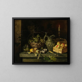 Natura morta con una lente d'ingrandimento - Jan Chrucki — quadro incorniciato alla parete