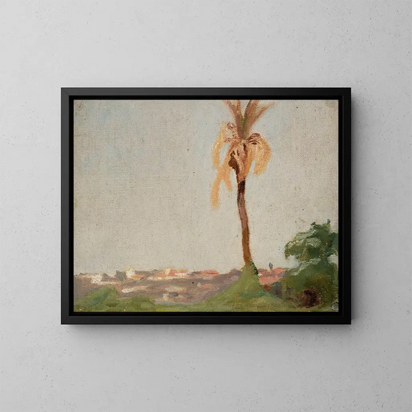 Tombe d'un uomo santo, paesaggio con una palma, del viaggio in India - Jan Cybis — quadro incorniciato alla parete
