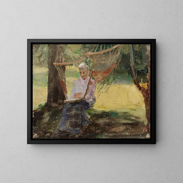 In una amaca, ritratto di Maria Rubtsov a Maryino - Jan Cybis — quadro incorniciato alla parete
