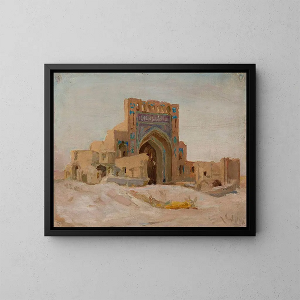 Moschea persiana antica del viaggio in Turkestan - Jan Cybis — quadro incorniciato alla parete