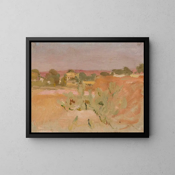 Paesaggio rosa con cactus - Jan Cybis — quadro incorniciato alla parete