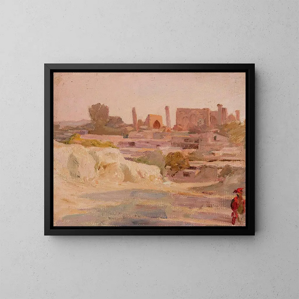 Vista d'insieme di Samarcanda dal viaggio in Turkestan - Jan Cybis — quadro incorniciato alla parete