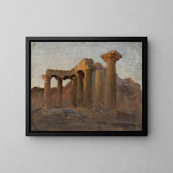 Tempio di Apollo a Corinto all'alba - Jan Cybis — quadro incorniciato alla parete