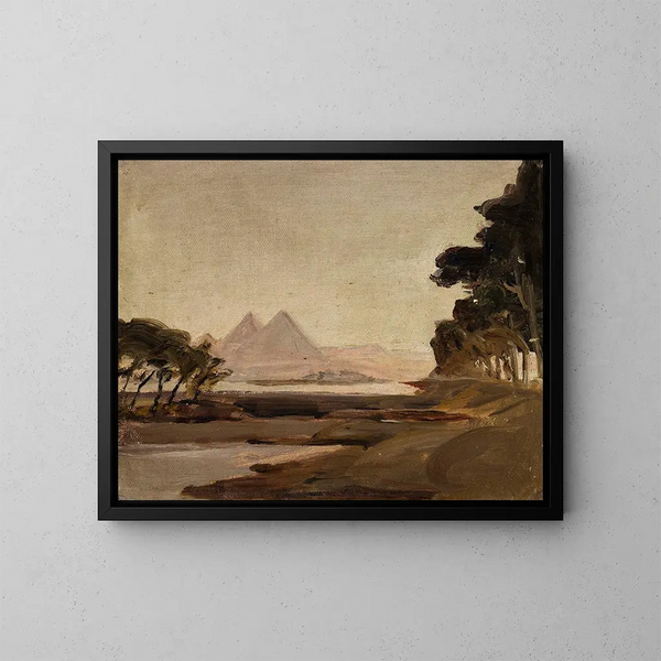 Vista delle piramidi durante il viaggio in Egitto - Jan Cybis — quadro incorniciato alla parete