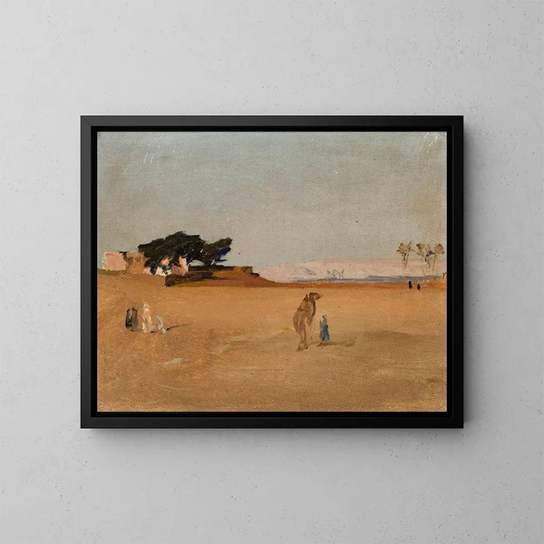 Vista delle piramidi al crepuscolo dal viaggio in Egitto - Jan Cybis — quadro incorniciato alla parete