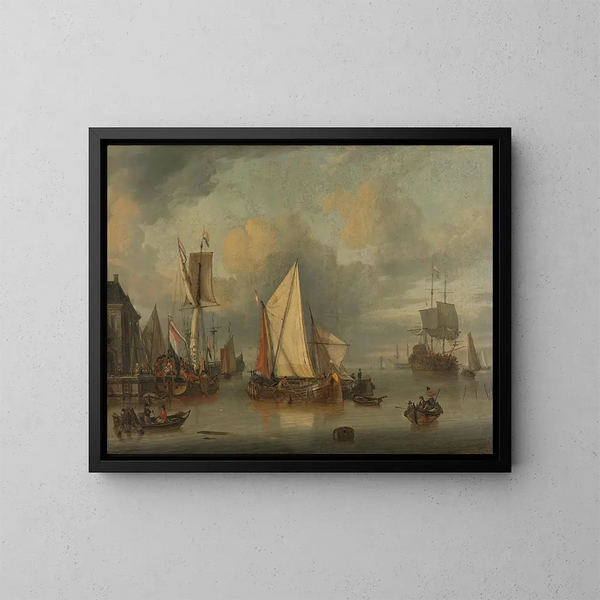 delle navi calme nel porto in tempo calmo - Jan Claesz Rietschoof — quadro incorniciato alla parete