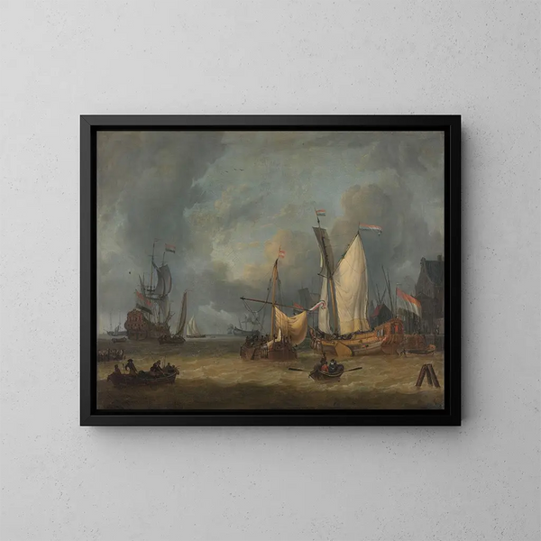 Un temporale: navi nel porto sotto un forte vento - Jan Claesz Rietschoof — quadro incorniciato alla parete