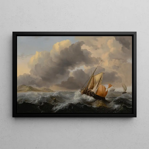 Jan Claesz Rietschoof - Ships in a stormy sea with a dune coast beyond.webp
