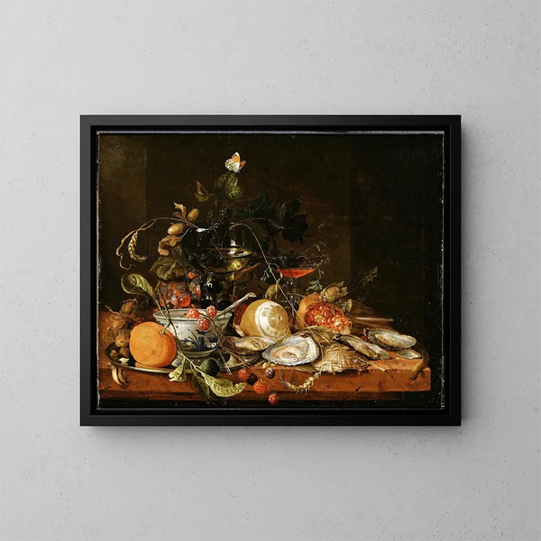 Nature morte con vino, frutta e ostriche - Jan Davidsz de Heem — quadro incorniciato alla parete