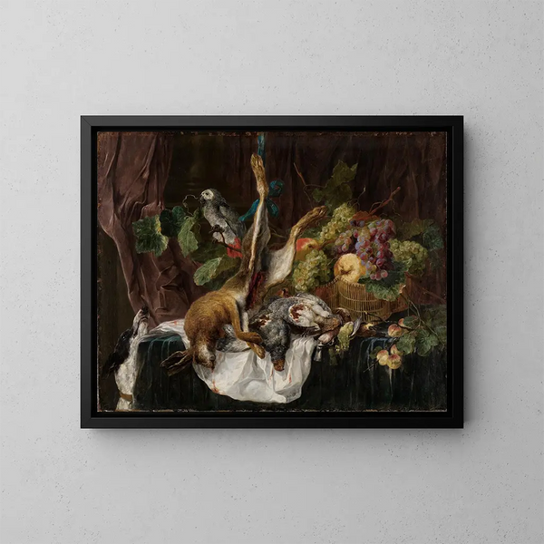 Natura morta di caccia con pappagallo - Jan Fyt — quadro incorniciato alla parete