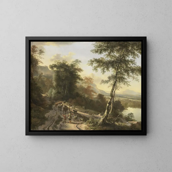 Paesaggio con conduttori di bestiame - Jan Hackaert — quadro incorniciato alla parete