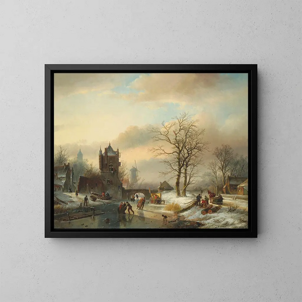 Pattinatori su un fiume ghiacciato - Jan Jacob Spohler — quadro incorniciato alla parete