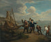 Un venditore ambulante che vende liquori ai pescatori lungo una costa ventosa - Jan Josef Horemans il Giovane — vista dell’opera
