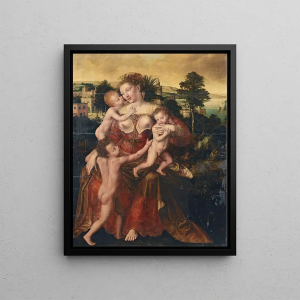 Un'allegoria della carità - Jan Massys — quadro incorniciato alla parete