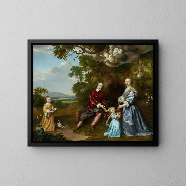 Ritratto della famiglia van der Graeff - Jan Mijtens — quadro incorniciato alla parete