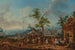 Festa di paese con personaggi che ballano e suonano, cerimonia di matrimonio in lontananza - Jan Peter van Bredael il Vecchio — vista dell’opera