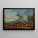 Festa di paese con personaggi che ballano e suonano, cerimonia di matrimonio in lontananza - Jan Peter van Bredael il Vecchio — quadro incorniciato alla parete