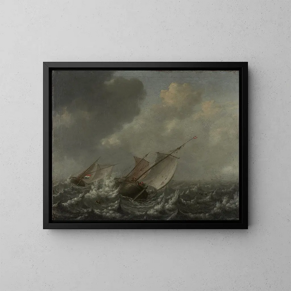 Vascelli su un mare agitato - Jan Porcellis — quadro incorniciato alla parete