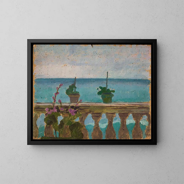 Balcone con vasi di fiori - Jan Rembowski — quadro incorniciato alla parete