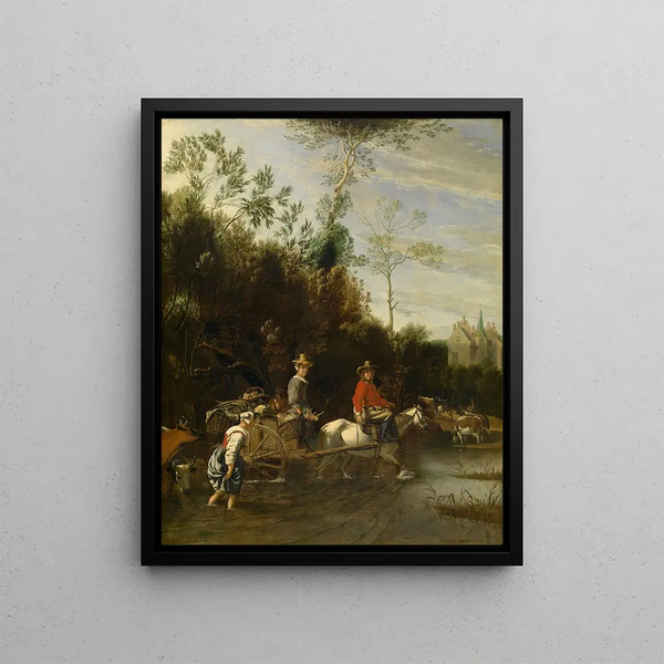 Acqua poco profonda vicino a un castello - Jan Siberechts — quadro incorniciato alla parete