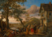 Una indovina e contadini davanti a una locanda con un paesaggio fluviale oltre - Jan Steen — vista dell’opera