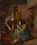 Un interno di una taverna con una donna che fuma la pipa e un uomo che taglia il tabacco - Jan Steen — vista dell’opera