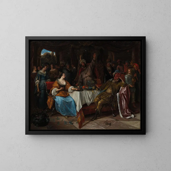 Esther, Assuérus e Haman - Jan Steen — quadro incorniciato alla parete