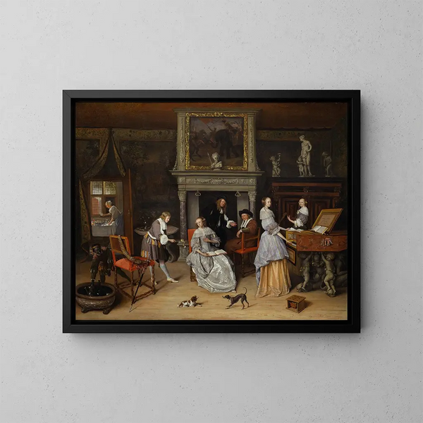 Interno fantastico con Jan Steen e la famiglia di Gerrit Schouten - Jan Steen — quadro incorniciato alla parete